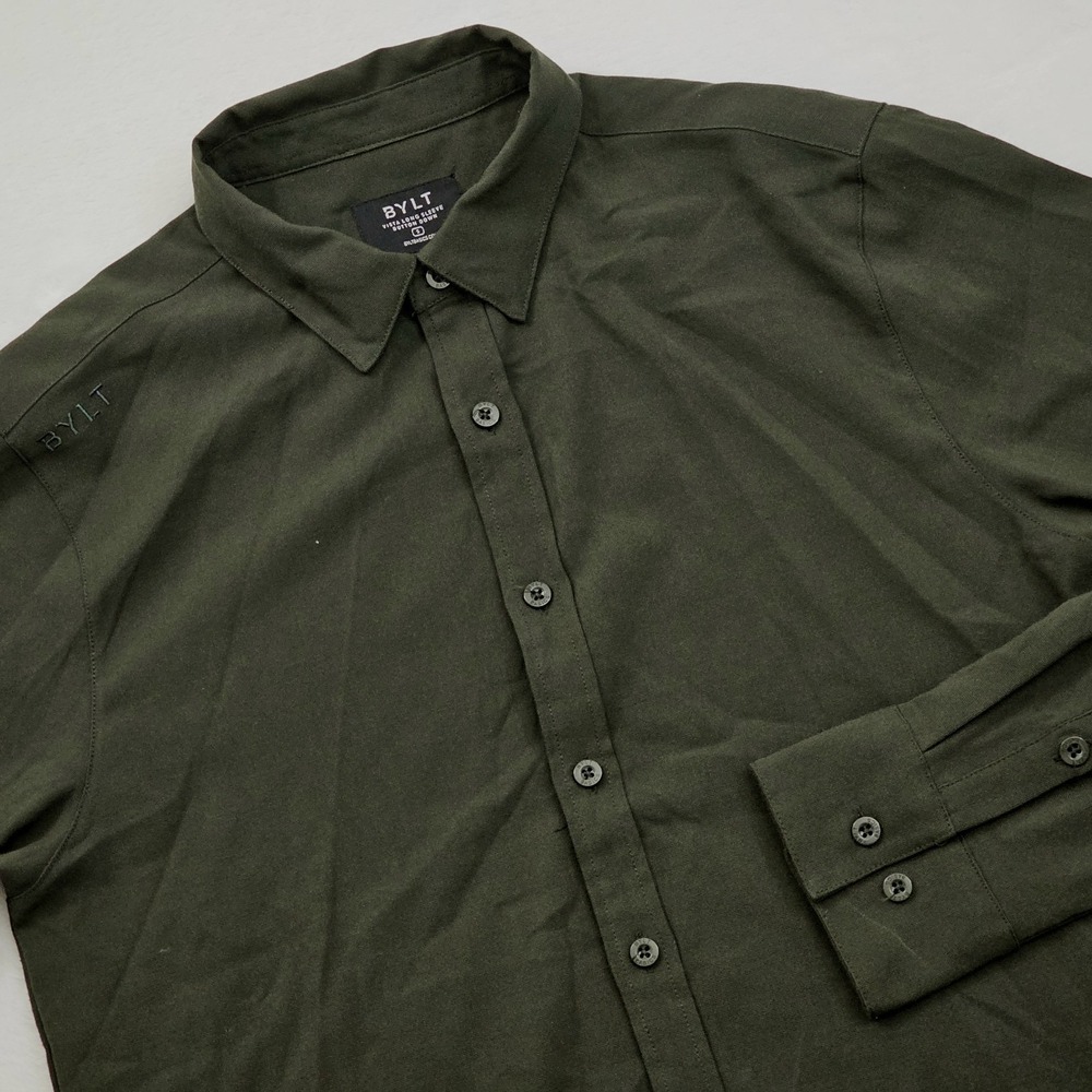 BYLT Shirt Mens Small Vista Long Sleeve Button Down Green Minimalist Casual